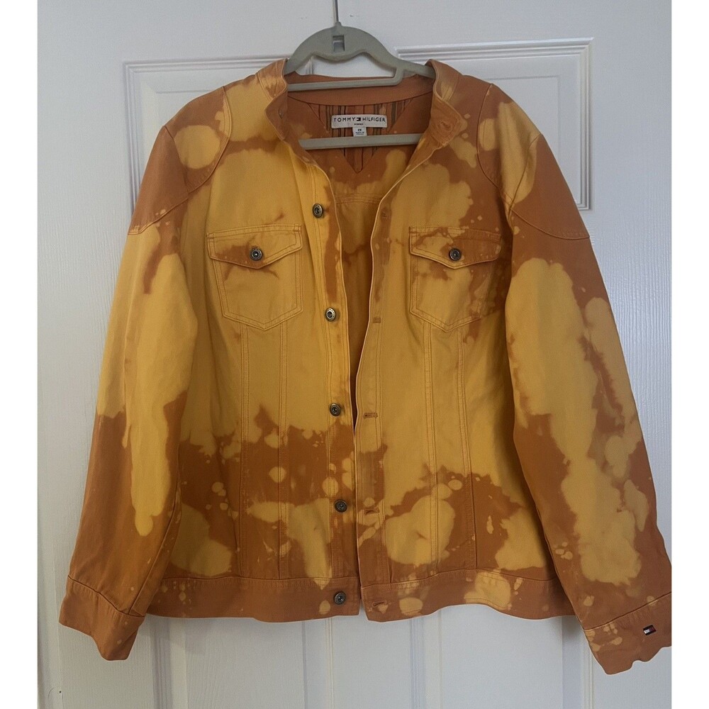 Tommy Hilfiger Woman’s Denim Jean Flex Jacket Sherbet Orange Tie Dye Sz 2XL